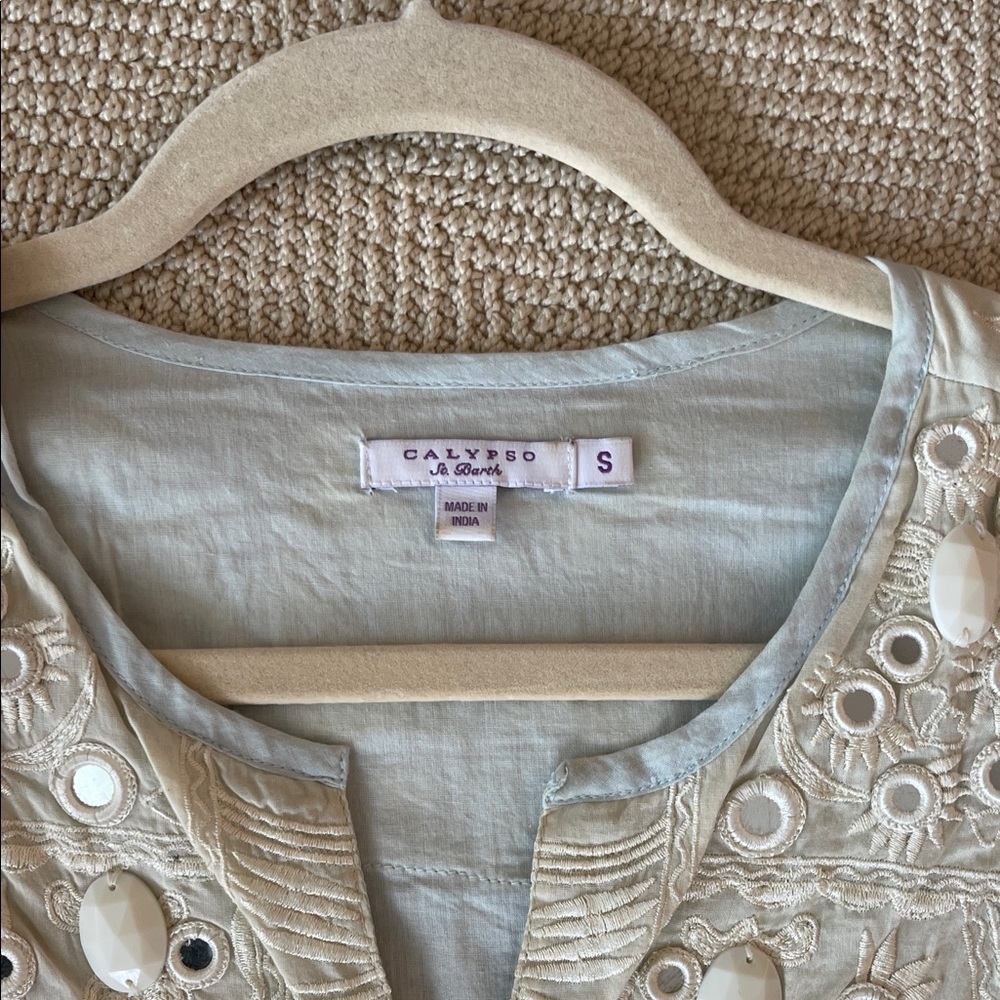 Calypso St. Barth Light Blue Mini Dress with Cream Embroidery - Picture 6 of 13